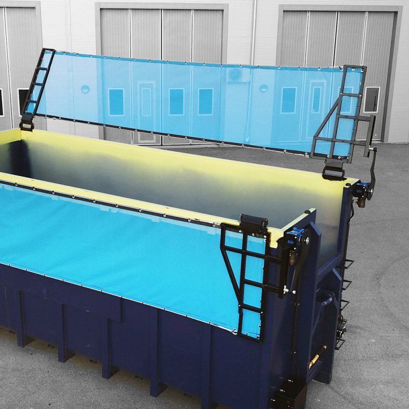 blue skip bin with double cover